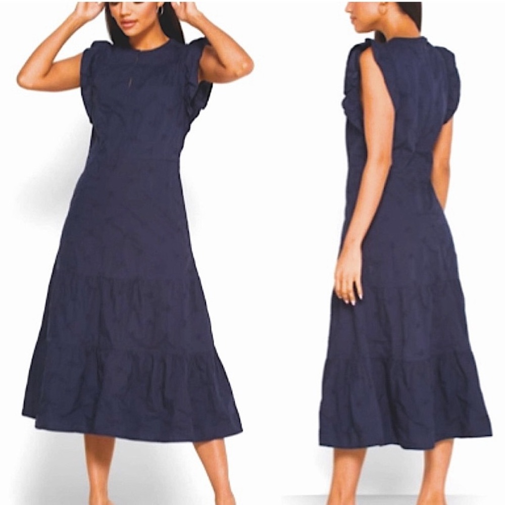 GAP Blue A-Line Midi Dress with Flutter Sleeves